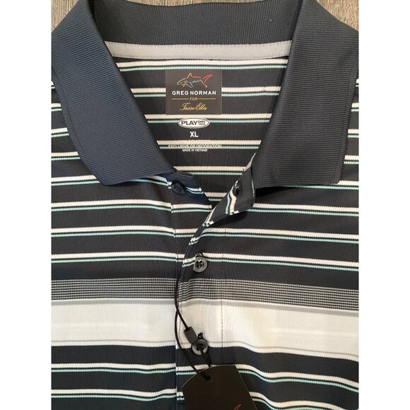 Greg Norman Mens Polo Shirt XL Grey Striped Play Dry Performance Golf Apparel - Picture 4 of 4
